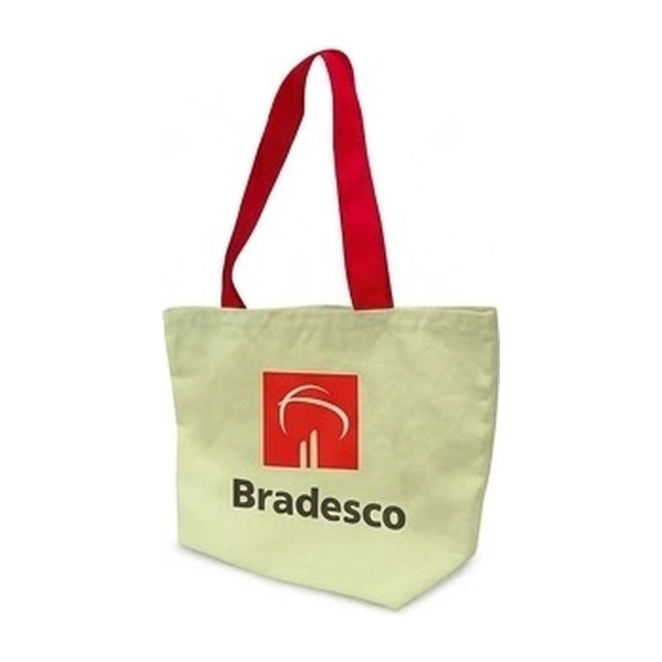 Ecobag personalizada em algodão cru com alça vermelha